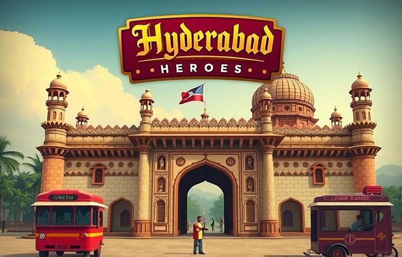Hyderabad Heroes - Official game cover showcasing Hyderabad's iconic landmarks Hyderabad Heroes game cover featuring Charminar and traditional Hyderabadi elements
